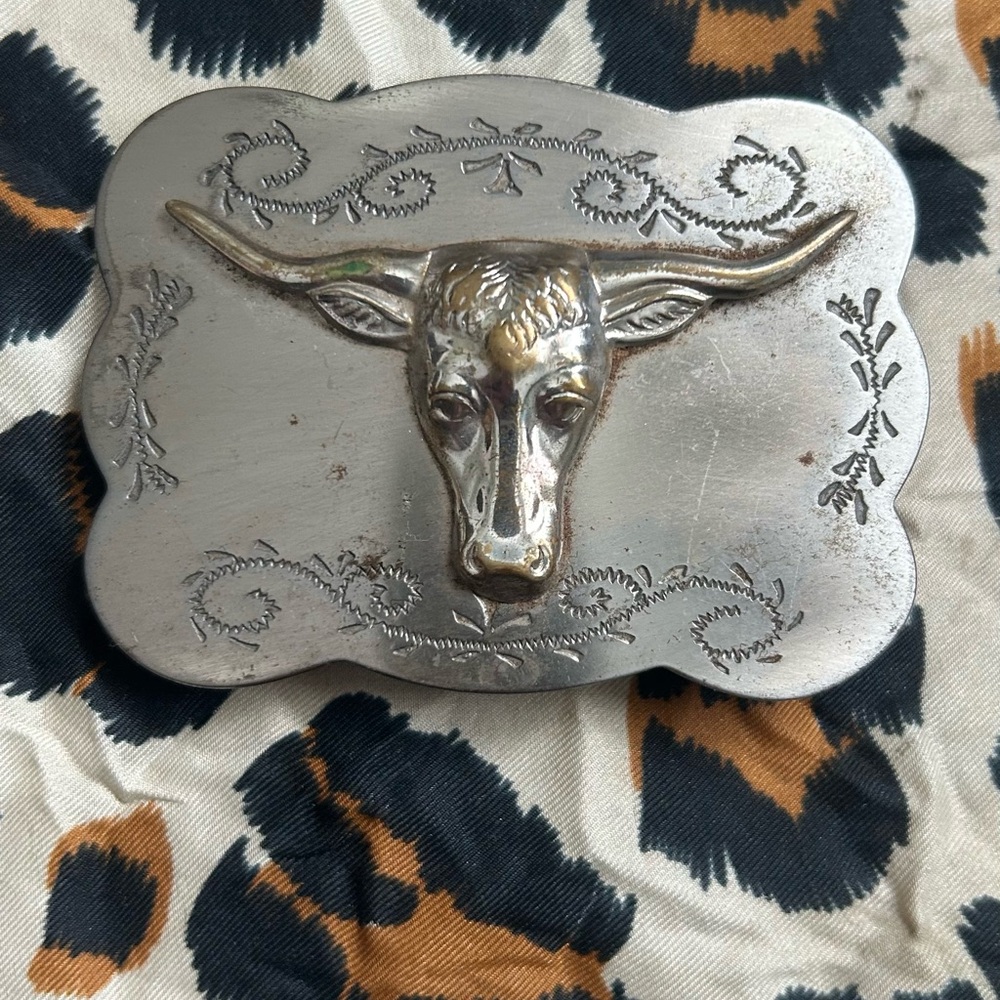 Silver Western Bull Head Belt Buckle